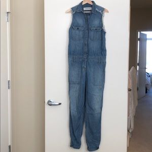 Sleeveless denim jumpsuit